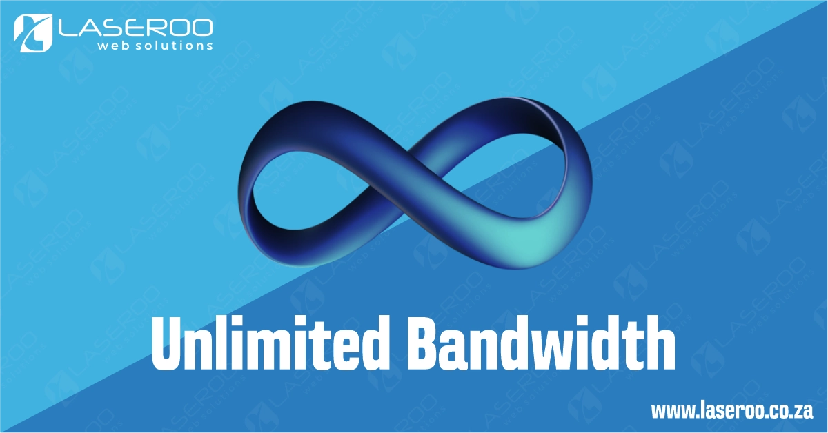 Blue infinity loop with the text “What is Unlimited Bandwidth” on a blue gradient background with the text Unlimited Bandwidth.