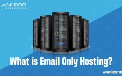 Server units arranged side-by-side with one in front, featuring the text “What is Email Only Hosting” on a blue gradient background.