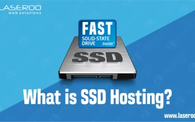 What is SSD Hosting - SSD drive with a blue block overlay displaying the words “Fast Solid State Drive Inside” on a blue gradient background.