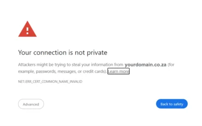 Your connection is not private warning message from Chrome due to missing or invalid SSL certificate
